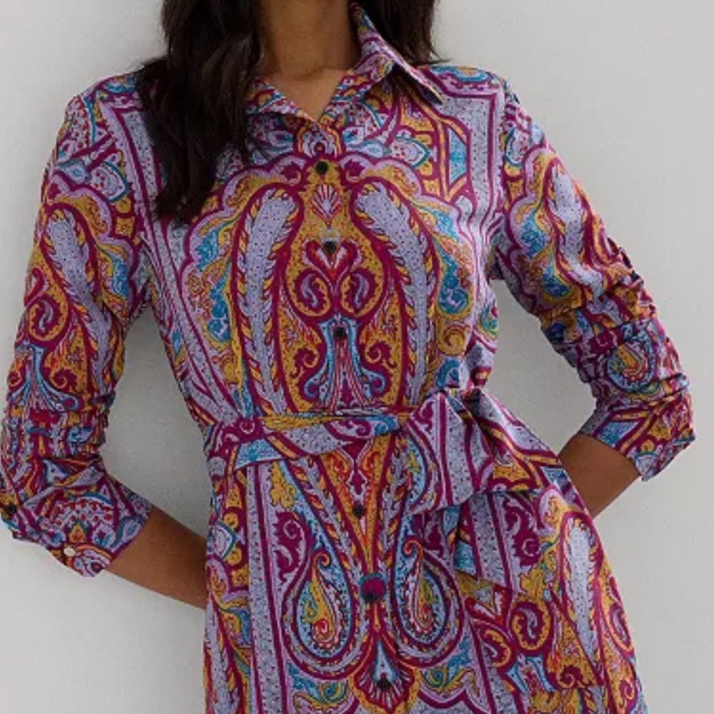 Polo‎ Ralph Lauren Multicolor Paisley Long Sleeve Shirtdress. Size 2 NWT